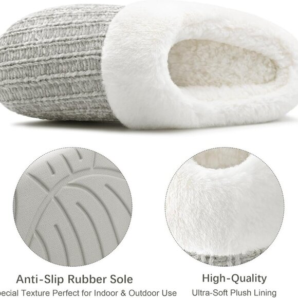 Women's Memory Foam Fuzzy Knit House Slippers Indoor Outdoor Comfortable - Picture 4 of 5